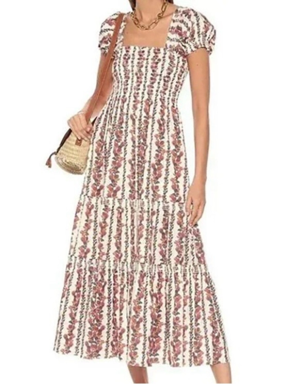Tory Burch Smocked Midi Dress XS